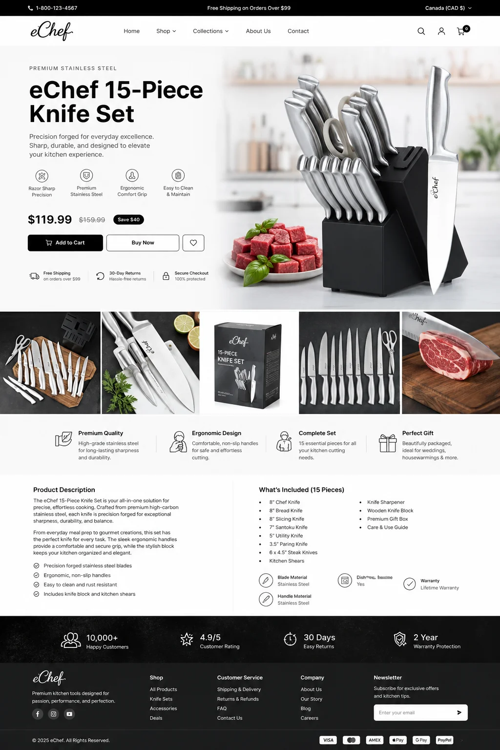 Premium 15-Piece Stainless Steel Kitchen Knife Set with Wooden Block image 2