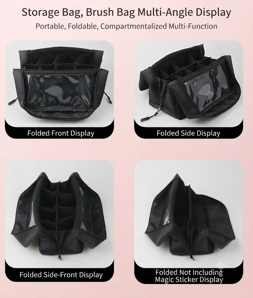 Square Large-Capacity Foldable Makeup Brush Storage Bag with Magnetic Lock image 7