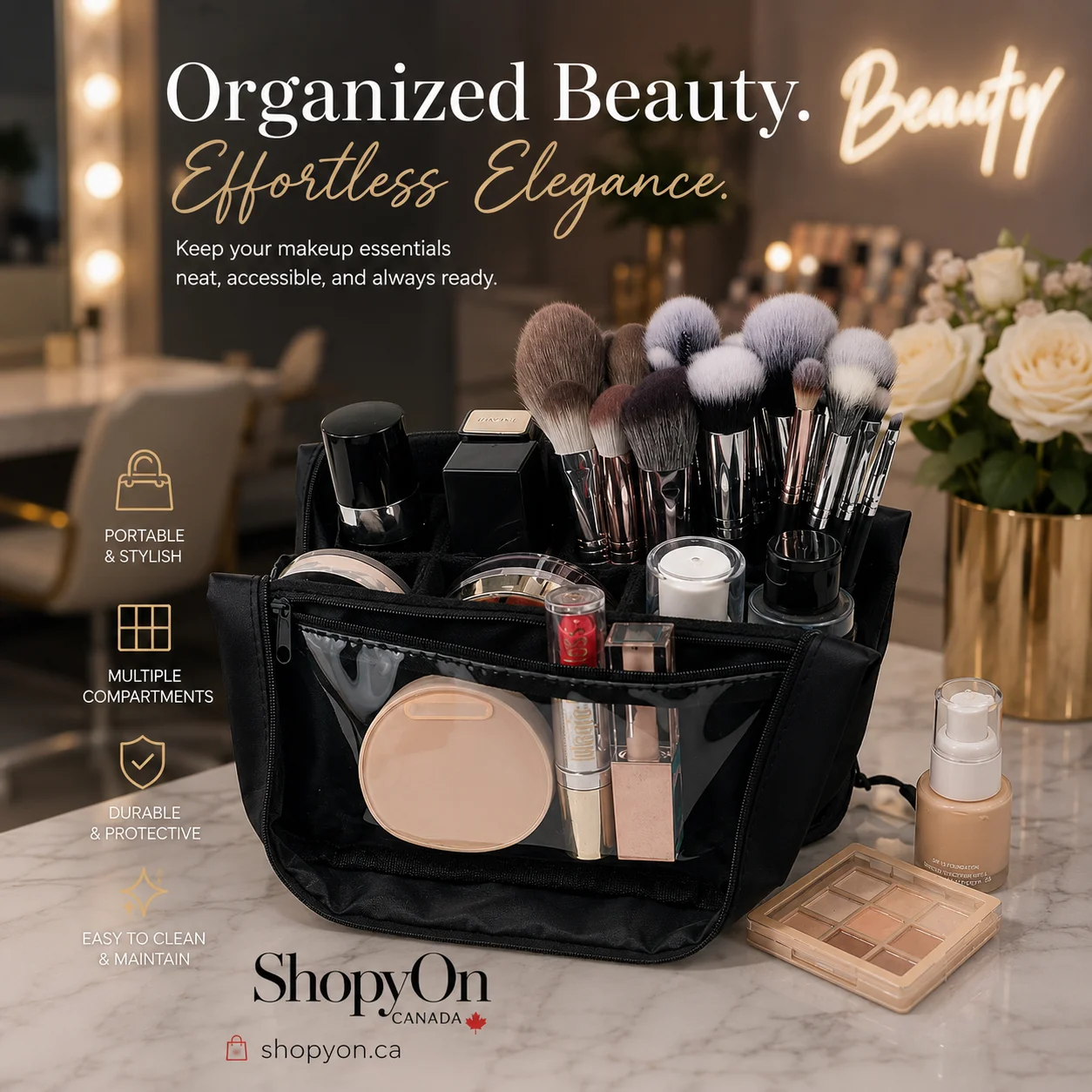 Square Large-Capacity Foldable Makeup Brush Storage Bag with Magnetic Lock image 9