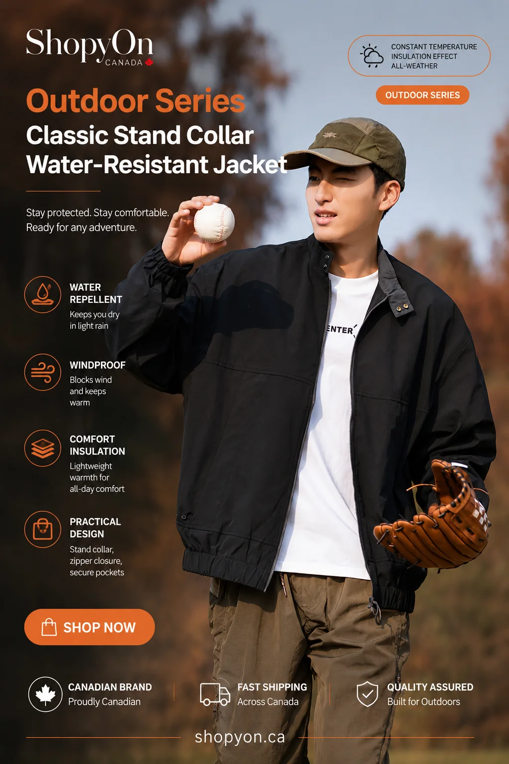 Men's Casual Stand Collar Zip Jacket image 2